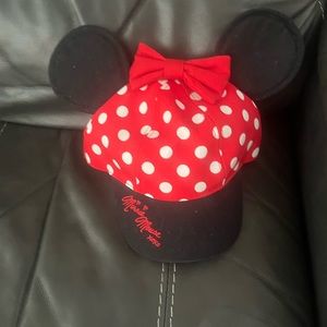 Minnie Mouse Disney Parks Youth Red Polka Dot Cap Hat Snapback with Bow Ears New